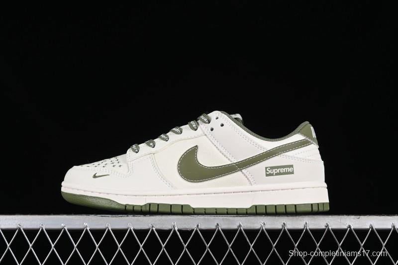 Nike SB Dunk Low Supreme Collaboration - Military Green Canvas Anniversary Custom Low-Top Casual Skate Shoes - BB6698-516