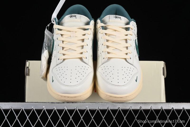 Nike SB Dunk Low Stussy Collaboration Beige Green Mini Swoosh Anniversary Custom Low-Top Casual Sneakers - CF3688-006
