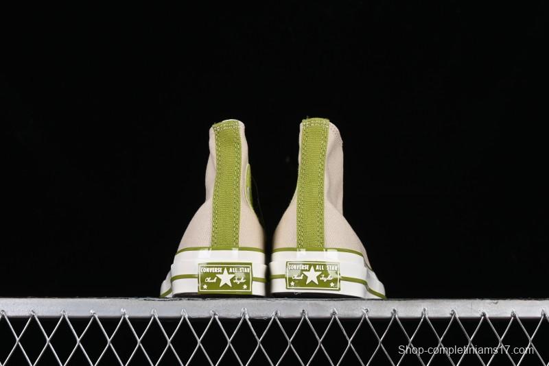 Converse Chuck 70 High Top Casual Canvas Sneakers with Light Beige Upper and Avocado Green Accents - A08530C