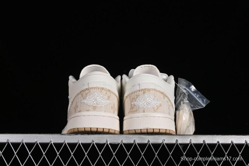 Nike Air Jordan 1 Low LV Collaboration Denim Khaki Customized Casual Sneakers - SJ9950-002