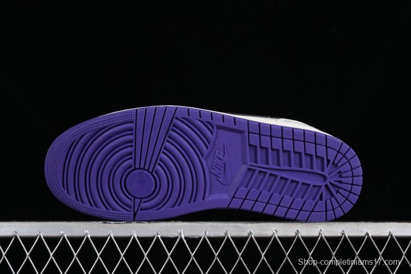 Nike Air Jordan 1 Low SE Casual Sneakers in Black White with Metallic Purple Accents - HF5759-101