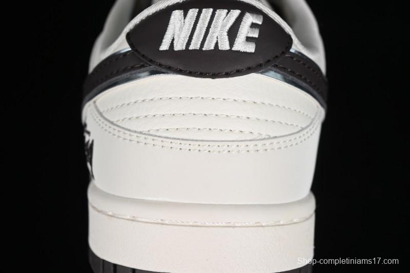 Stussy x Nike SB Dunk Low Anniversary Customized Casual Sneakers in Off-White Black Swoosh - DQ1098-378