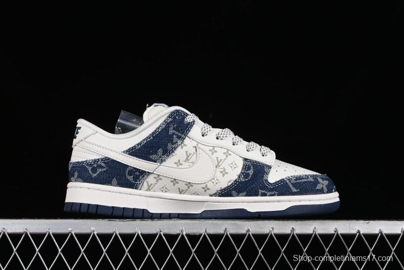 Nike SB Dunk Low LV Collaboration - Blue Denim Print Anniversary High-End Custom Low-Top Casual Sneakers - FC1688-162