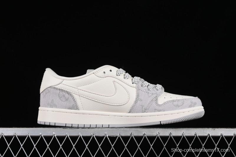 Nike Travis Scott x Fragment Design x Jordan Air Jordan 1 Low OG SP AJ1 LV Grey Denim Culture Casual Sneakers - LJ5188-004