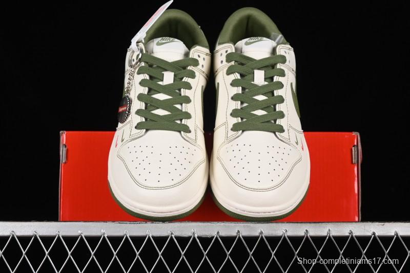 Nike SB Dunk Low Supreme Collaboration - Military Green Double Swoosh Anniversary Custom Low-Top Casual Sneakers - XX2025-319