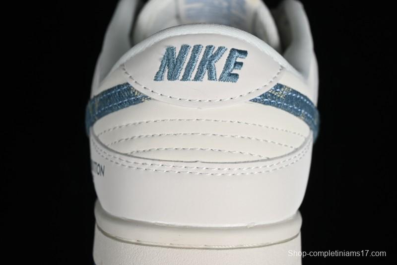 Nike SB Dunk Low LV Collaboration - Light Blue Denim Anniversary High-End Custom Low-Top Casual Skate Shoes - XP3802-336
