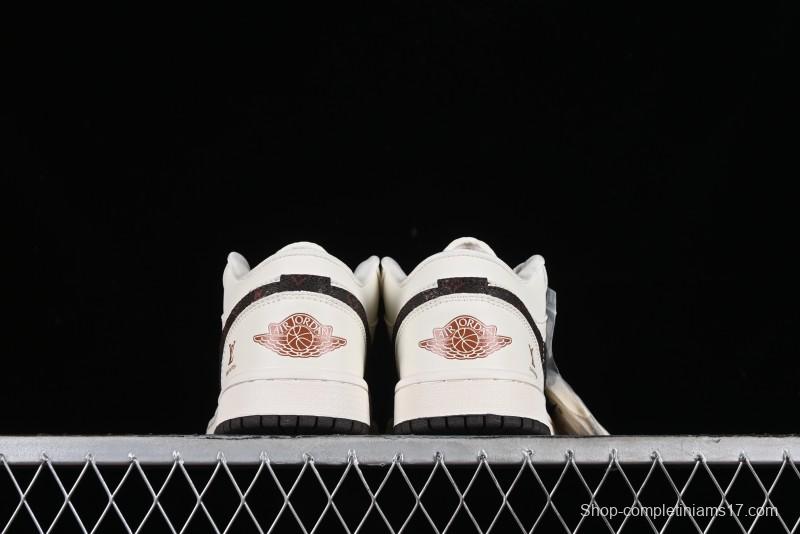 Nike Air Jordan 1 Low LV Collaboration Sneakers - Classic Monogram Swoosh in Off-White - WG8850-004