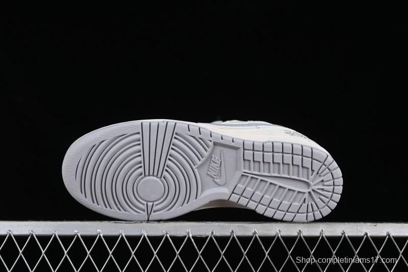 Stussy x Nike SB Dunk Low Retro Premium Sneakers in Off-White Light Grey Swoosh - DQ1098-377