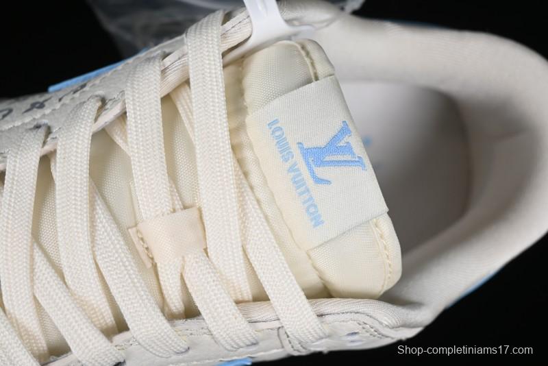 Nike SB Dunk Low LV Collaboration - Beige Blue Double Swoosh Print Anniversary Custom Low-Top Casual Sneakers - CF3688-005