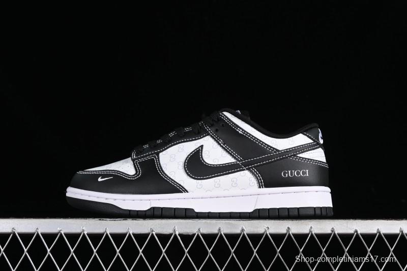 Nike SB Dunk Low Gucci Collaboration - Double G Embroidery Black Swoosh Anniversary Custom Low-Top Casual Skate Shoes - SF1588-136