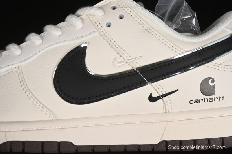 Nike SB Dunk Low Carhartt Collaboration - Off White Black Swoosh Anniversary Customized Low-Top Casual Skate Shoes - SJ1089-007