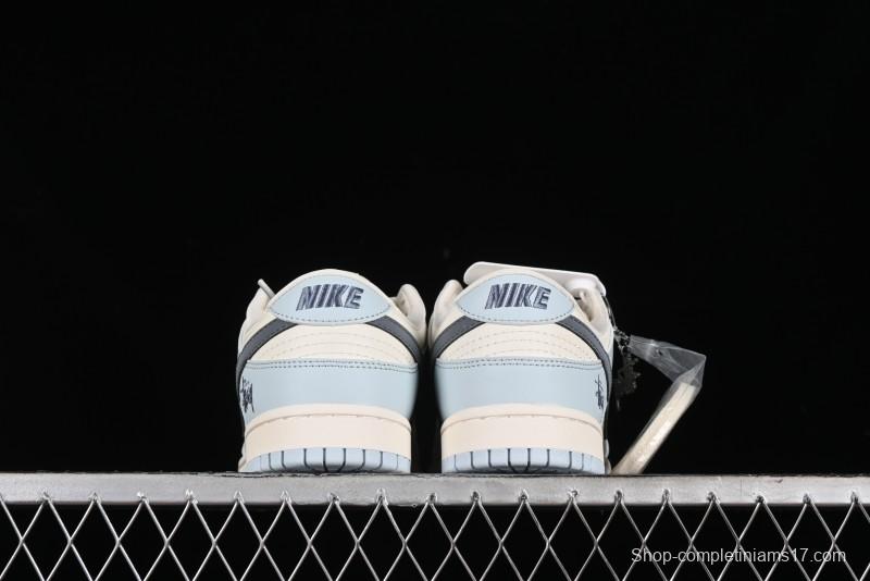 Nike SB Dunk Low Stussy Collaboration Anniversary Edition Light Blue Custom Low-Top Casual Skate Shoes - CF3688-012