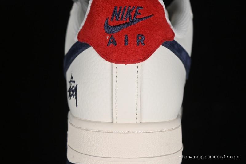 Nike Air Force 1 '07 Low Stussy Collaboration - Blue Red Print Low-Top Casual Sneakers - XZ3318-566