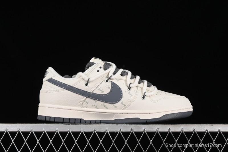 Stussy x Nike Dunk Low SB Sneakers in Off-White and Gray with Stussy S Titanium Accessory - SJ2068-275