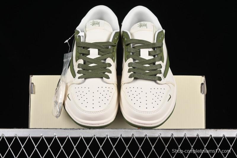 Nike Travis Scott x Fragment Design x Air Jordan 1 Low OG SP AJ1 Retro Sneakers in Sail Military Green - DM6688-602