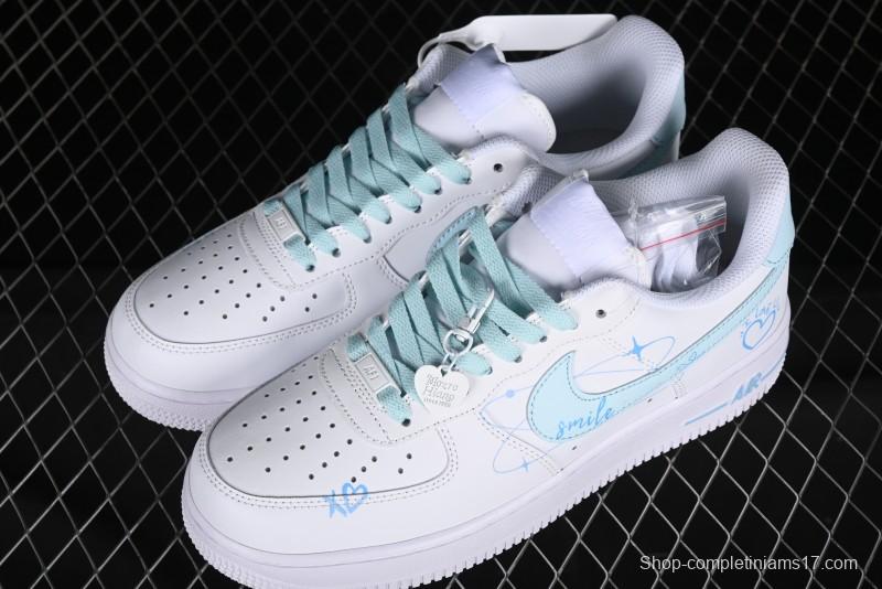 Nike Air Force 1 '07 Low Anime LOVE Series White Blue Spray Paint Casual Sneakers - CW2288-111