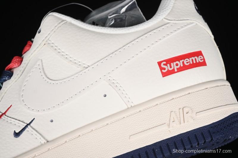 Nike Air Force 1 '07 Low Supreme Collaboration - Beige Red Blue Double Swoosh Casual Sneakers - XZ6188-008