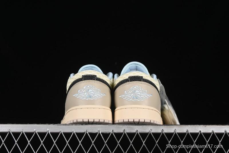Nike Air Jordan 1 Low Retro Basketball Shoes in Soft Beige with Black Logo Accent - HQ3440-101