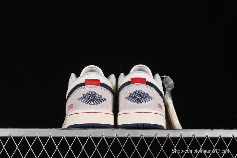 Nike Air Jordan 1 Low Supreme Collaboration - Pig Grey Print Custom Retro Basketball Shoes - LJ6688-009