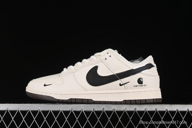 Nike SB Dunk Low Carhartt Collaboration - Off White Black Swoosh Anniversary Customized Low-Top Casual Skate Shoes - SJ1089-007