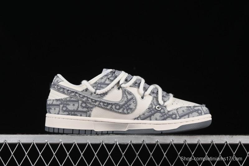 Nike SB Dunk Low Dior Collaboration - Strap Woven Grey Check Anniversary High-End Custom Low-Top Casual Sneakers - SJ2068-285
