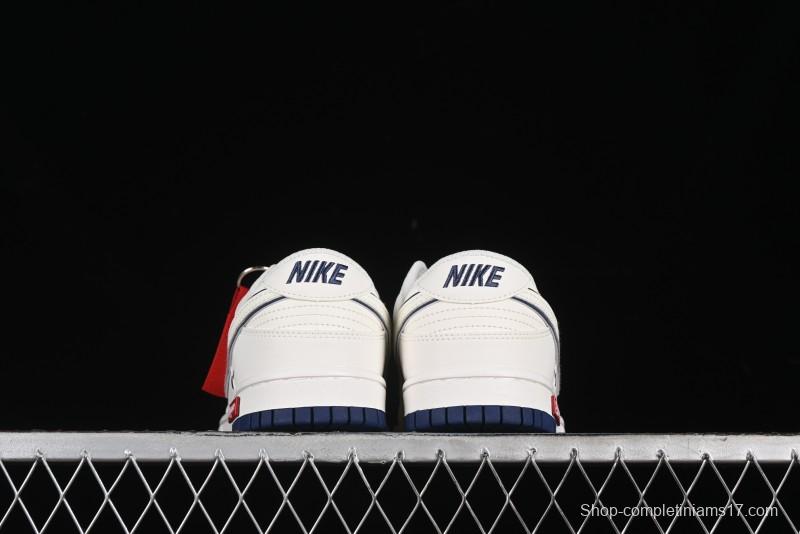 Nike SB Dunk Low Supreme Collaboration - Off White Navy Swoosh Anniversary Custom Low-Top Casual Skate Shoes - DJ2024-013