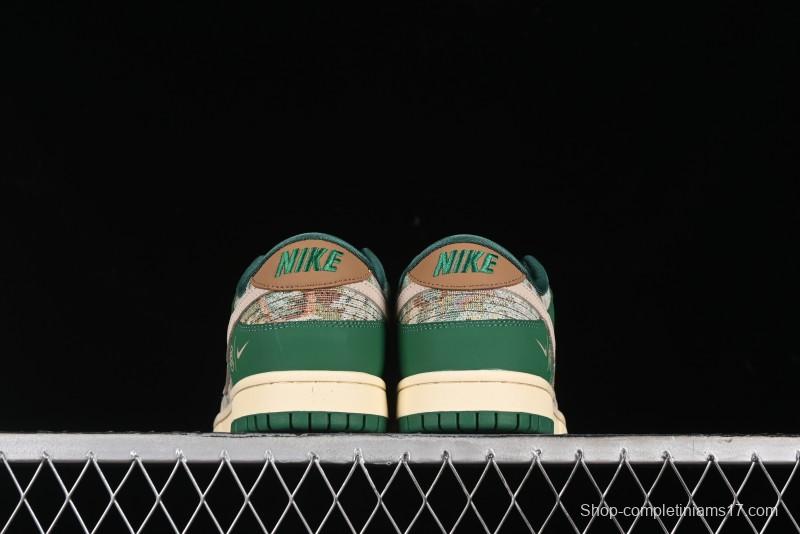 Nike SB Dunk Low Edison Chen Collaboration - Beige Brown Green Knit Anniversary High-End Custom Low-Top Casual Skate Shoes - XB3802-355