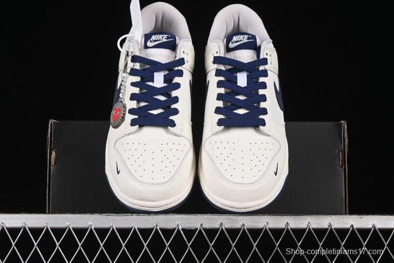 Nike SB Dunk Low Supreme Collaboration - Double Swoosh Beige Navy Anniversary Custom Low-Top Casual Skate Shoes - XX2025-668