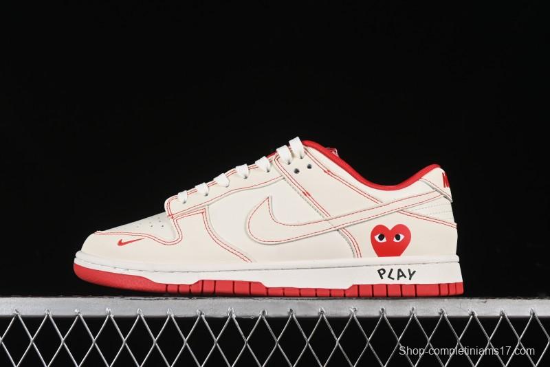 Nike SB Dunk Low Comme des Garcons Collaboration - Off-White Small Red Hook Anniversary High-End Custom Low-Top Casual Skate Shoes - KK1688-100