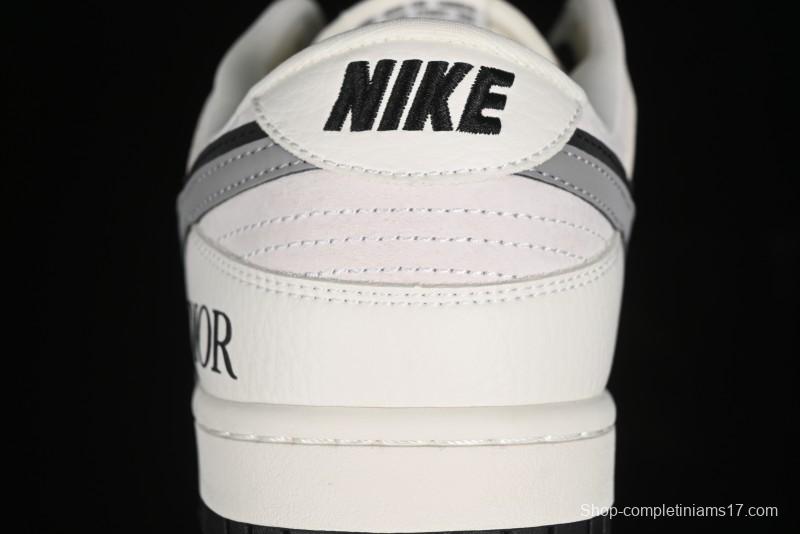 Nike SB Dunk Low Dior Collection - Beige Grey Black Swoosh Anniversary High-End Custom Low-Top Casual Skate Shoes - XD6188-041