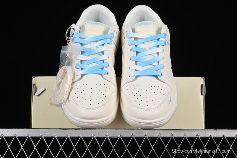 Nike SB Dunk Low Supreme Collaboration - Light Blue Double Swoosh Anniversary Customized Low-Top Casual Sneakers - BB8675-108