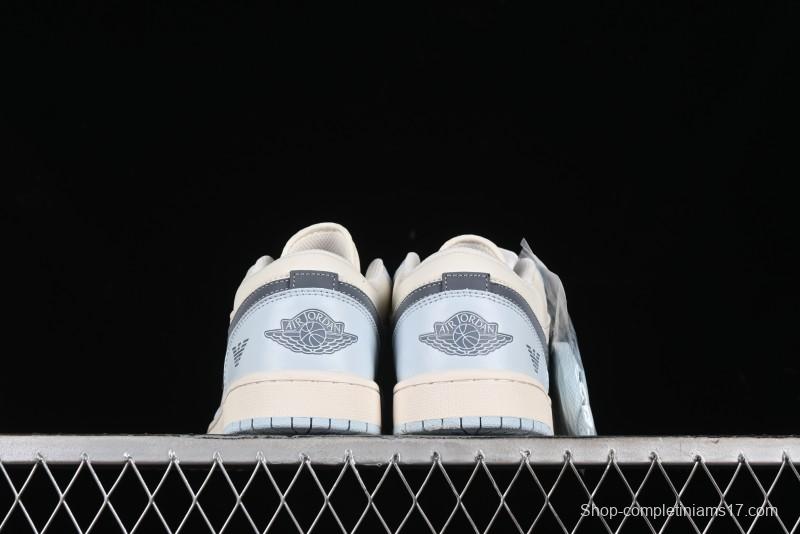 Nike Air Jordan 1 Low Retro Basketball Shoes - Giorgio Armani Collaboration Ice Blue - WG8850-012