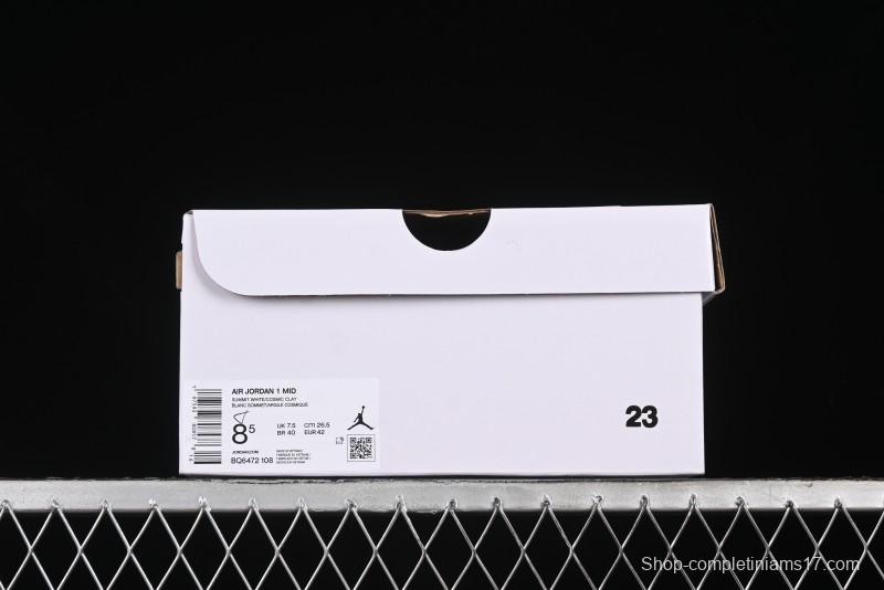 Nike Air Jordan 1 Mid Basketball Shoes in White and Orange Colorway - BQ6472-108