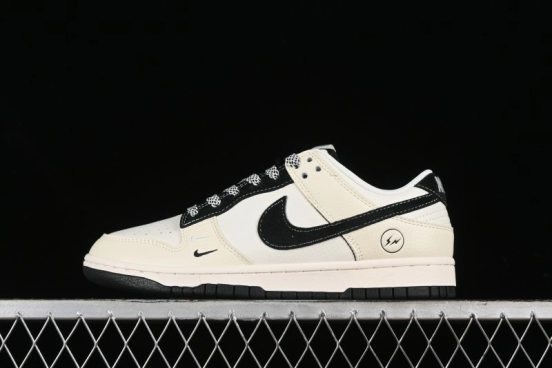 Nike SB Dunk Low Lightning Collaboration - Off White Black Double Swoosh Anniversary Custom Low-Top Casual Skate Shoes - XY1688-007