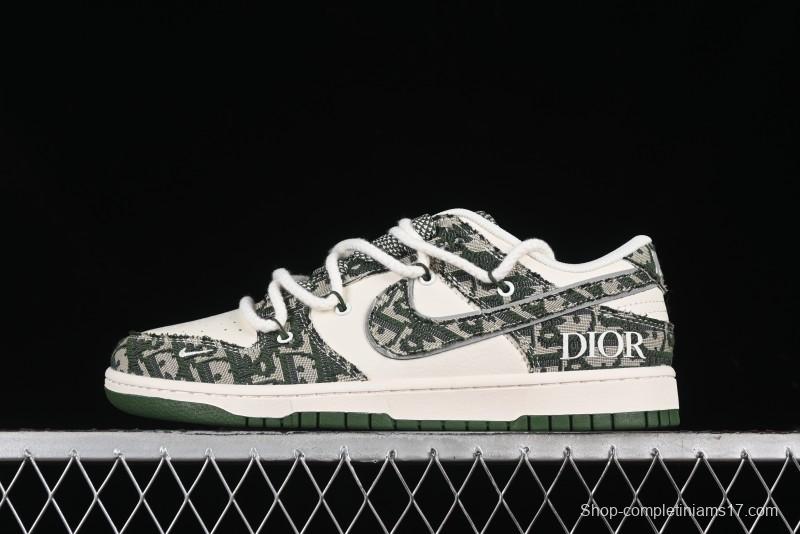 Nike SB Dunk Low Dior Collaboration - Strap Woven Green Check Anniversary High-End Custom Low-Top Casual Skate Shoes - SJ2068-309