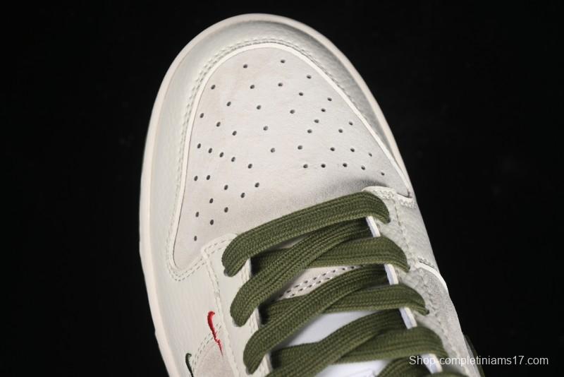 Nike SB Dunk Low Supreme Collaboration - Double Swoosh Beige Dark Green Anniversary High-End Custom Low-Top Casual Skate Shoes - XX2025-689