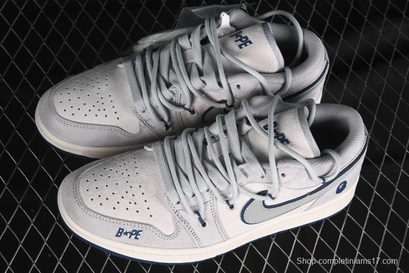 Nike Air Jordan 1 Low AJ1 Bape Collaboration - Grey Blue Retro Basketball Shoes with Custom Laces - SJ9950-019