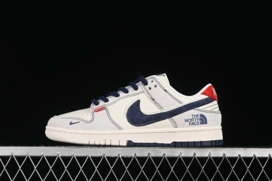 Nike SB Dunk Low The North Face Collaboration - Grey Pigskin Navy Swoosh Anniversary Custom Low-Top Casual Skate Shoes - SJ1089-012