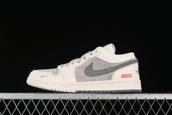 Nike Air Jordan 1 Low Supreme Collaboration - Dual-Tone Beige/Grey Retro Basketball Shoes - SJ9950-030