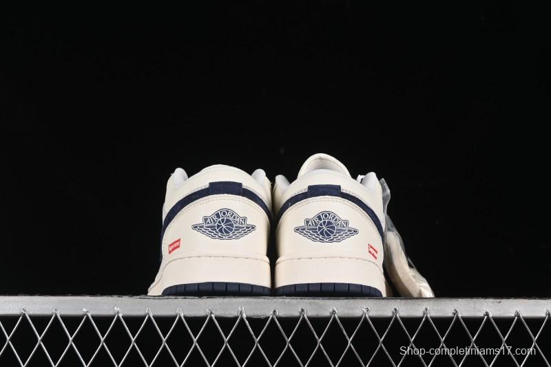 Nike Air Jordan 1 Low Supreme Collaboration - Deep Blue Two-Tone Sole Retro Basketball Shoes - SJ9950-020