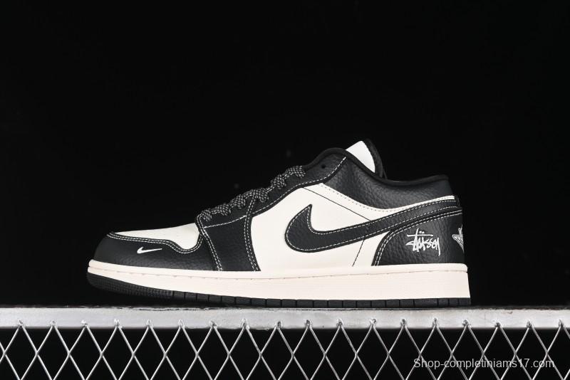 Nike Air Jordan 1 Low Stussy Collaboration - Black Sail Stitched Retro Basketball Shoes - CF3688-023