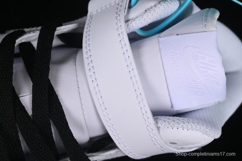 Nike Air Force 1 '07 Mid Casual Sneakers in White/Grey/Black with Hand-Painted Cracked Swoosh Shadow Detail - CW2289-111