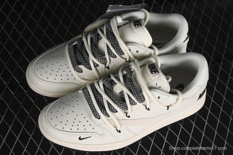 Nike Travis Scott x Fragment Design x Air Jordan 1 Low OG SP AJ1 Black Logo Drawstring Low-Top Casual Sneakers - SJ0086-135