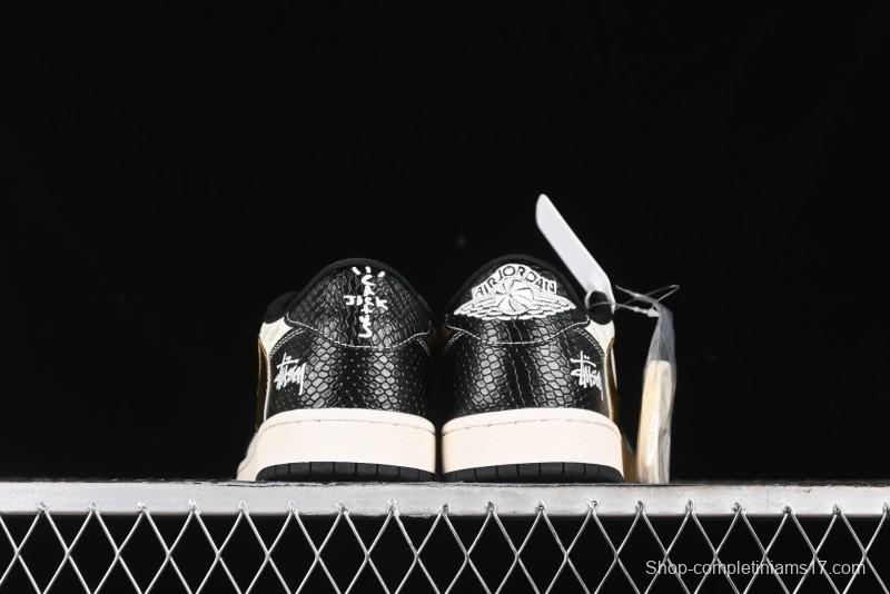 Nike Travis Scott x Fragment Design x Air Jordan 1 Low OG SP AJ1 Retro Sneakers with Dragon Scale Swoosh - XY2688-112