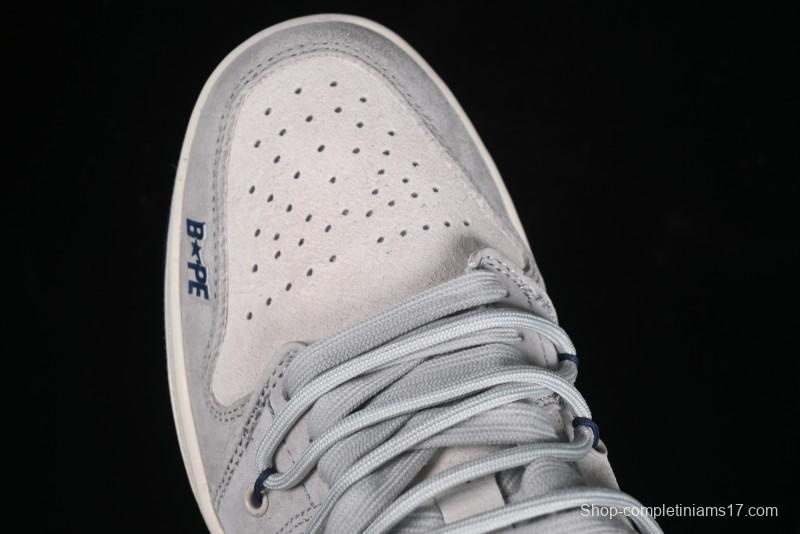 Nike Air Jordan 1 Low AJ1 Bape Collaboration - Grey Blue Retro Basketball Shoes with Custom Laces - SJ9950-019