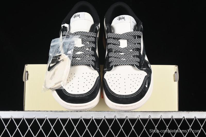 Nike Travis Scott x Fragment Design x Air Jordan 1 Low OG SP AJ1 Supreme Stussy Collaboration - Red Tab Black Warrior Low Top Casual Sneakers - SJ2068-124