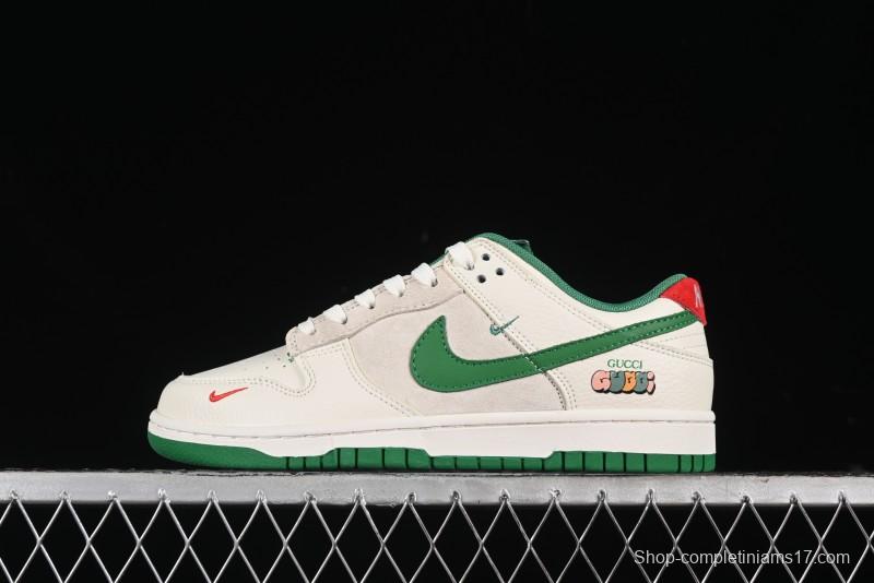 Nike SB Dunk Low Gucci Collaboration - Custom Patchwork Green Swoosh Anniversary Edition Low-Top Casual Skate Shoes - KK1688-053