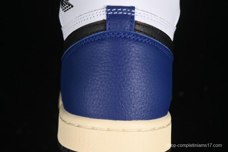 Nike Air Jordan 1 Retro High Basketball Shoes in White Deep Royal Blue - DZ5485-100