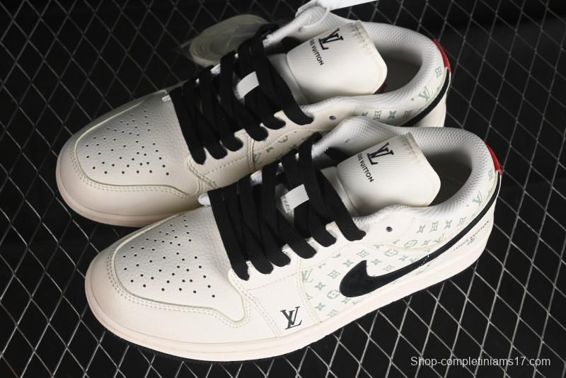 Nike Air Jordan 1 Low AJ1 LV Collaboration - Printed Dark Blue Swoosh High-End Custom Retro Basketball Shoes - WG8850-009