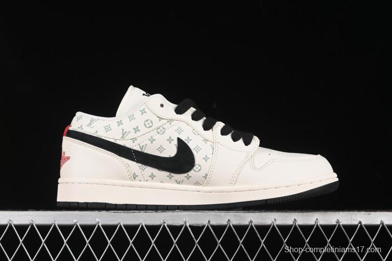 Nike Air Jordan 1 Low AJ1 LV Collaboration - Printed Dark Blue Swoosh High-End Custom Retro Basketball Shoes - WG8850-009